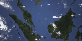 一架商用飞机飞往马来西亚吉隆坡的航线地图，3D动画