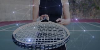 网球场上女网球运动员的网络连接动画
