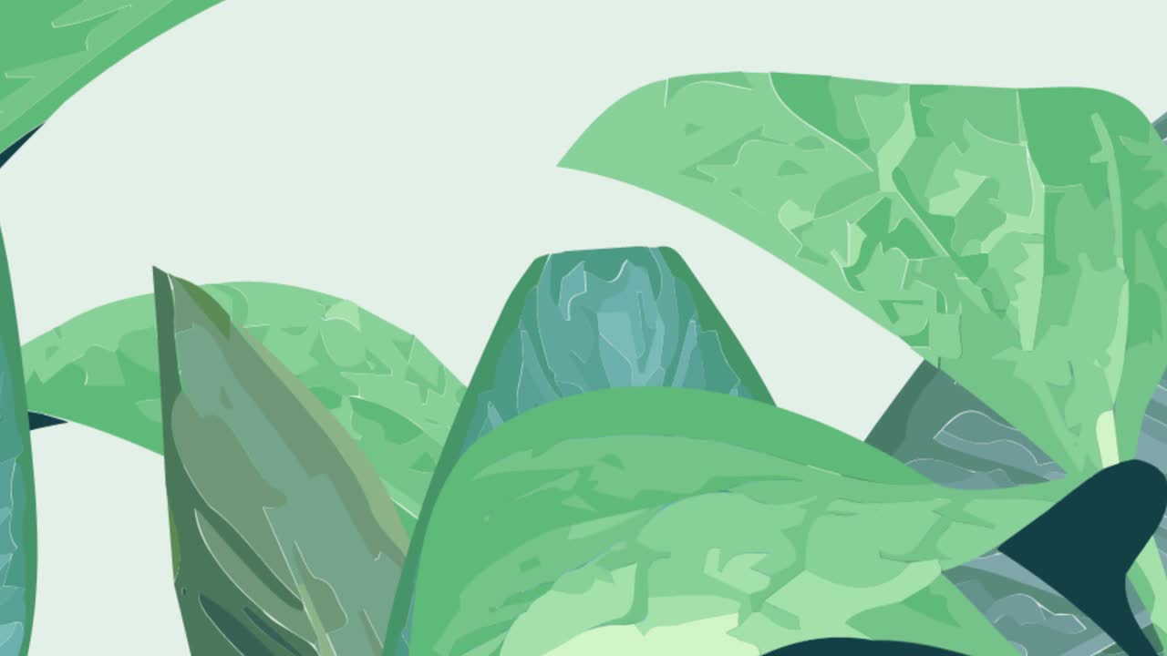 动画的绿色叶子的植物在浅灰色的背景