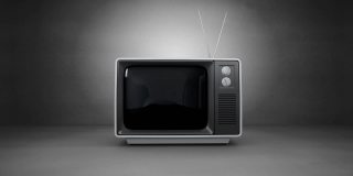 数字动画复古电视在灰色背景下打开