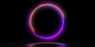 霓虹灯圈色彩斑斓的背景。荧光紫外线发光的霓虹灯颜色。循环动画