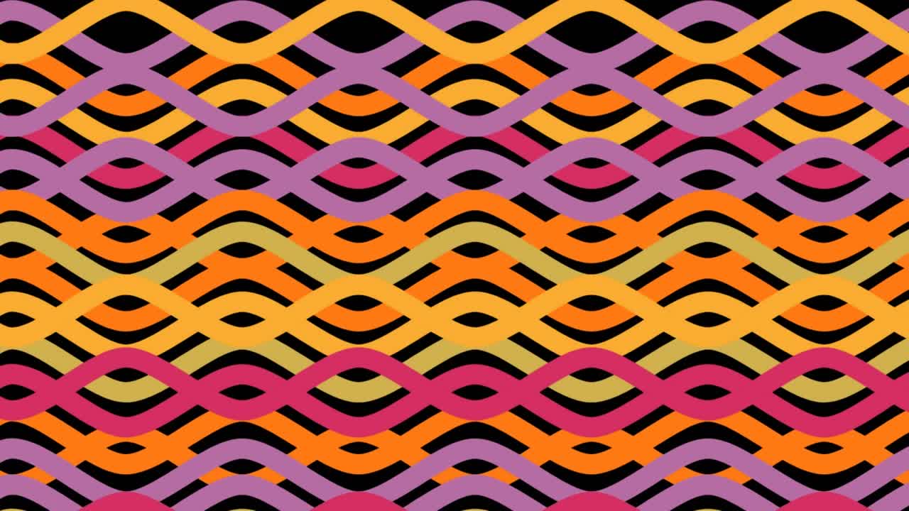 数字动画的hello文本在紫色旗帜上反对彩色波浪线在黑色背景