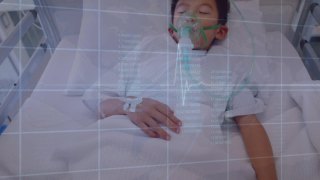 亚洲男童住院吸氧的统计与医学资料处理视频素材模板下载