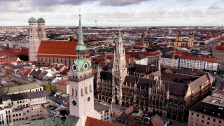 慕尼黑鸟瞰图。Marienplatz广场。视频素材模板下载