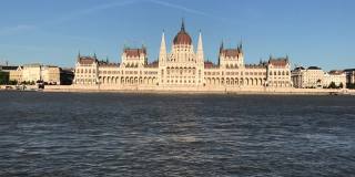 布达佩斯夏日星期六，蓝天碧水旁的匈牙利国会大厦