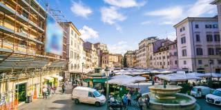 意大利罗马鲜花广场(Piazza Campo de' Fiori)的市场时间推移视图