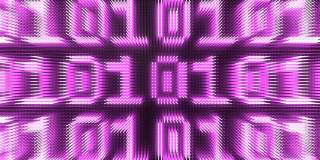 在抽象的LED灯板上无限移动的发光的粉色数字条纹。数字无缝循环动画。3 d渲染。4K，超高清分辨率
