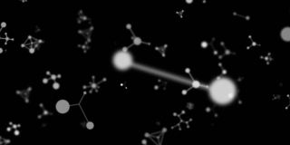 在黑色背景下，分子结构漂浮在病态表情符号上的数字动画