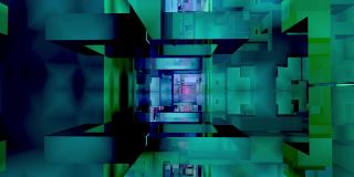 冷色:蓝色、绿色和紫色。几何和技术。镜面反射表面。让人想起一个现代化的城区。3 d分形。