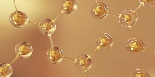 金分子或原子的三维动画，抽象结构科学概念