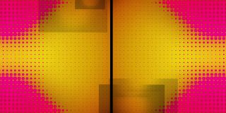 动画分割屏幕与灰色正方形和粉红色像素改变大小的黄色背景