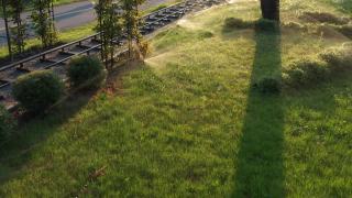 黎明时分，公园里的草坪自动浇水装置开始工作。视频素材模板下载