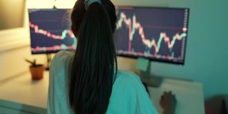女人在电脑显示器上看股票行情图