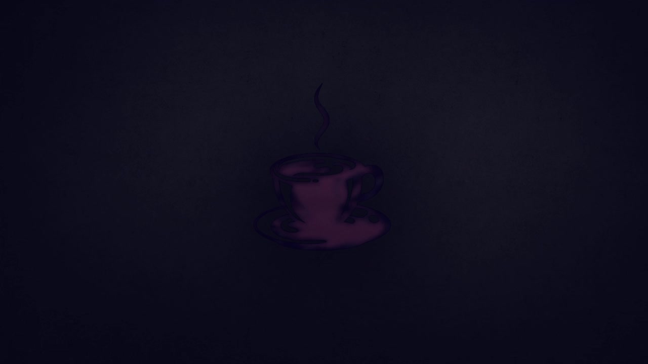 霓虹灯闪烁闪烁的咖啡形象符号标志在背景上，开启咖啡咖啡吧