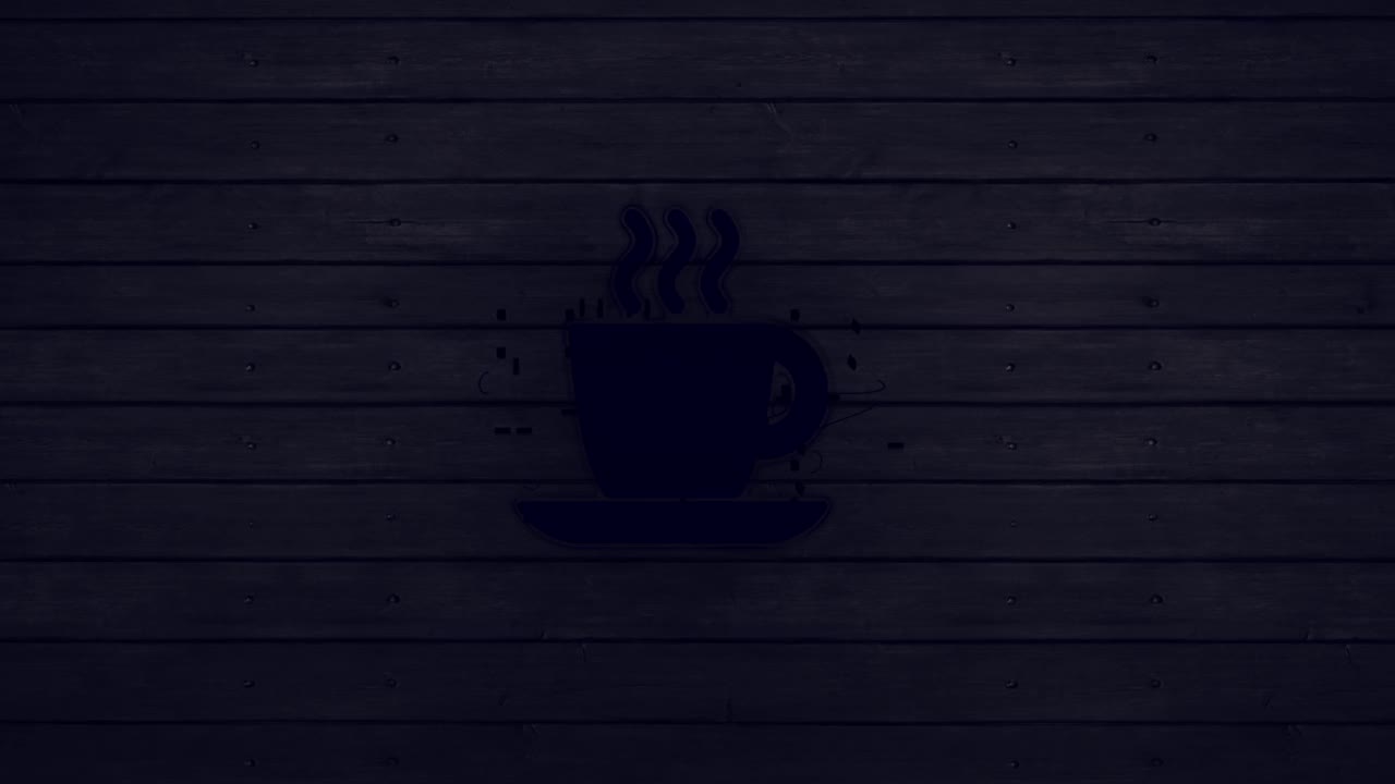 霓虹灯闪烁闪烁的咖啡形象符号标志在背景上，开启咖啡咖啡吧