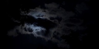 夜空中一轮明亮的满月从云层中飘过。可怕的画面，夜晚的恐惧。