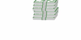 激活一叠钱绿色钞票从上往下飞。经济学的概念，现金，货币。毛圈的视频。矢量插图孤立的白色背景。