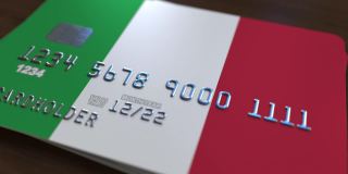 带有意大利国旗的塑料银行卡。国家银行系统相关动画