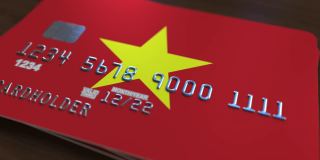 带有越南国旗的塑料银行卡。越南国家银行系统相关动画