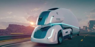 未来无人驾驶电动卡车在高速公路上行驶