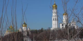 冬季莫斯科一座有着金色穹顶的俄罗斯东正教教堂