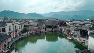中国古村落(宏村)鸟瞰图，晴天。视频素材模板下载