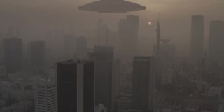 外星人不明飞行物入侵大城市，鸟瞰图