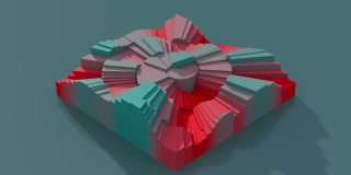 蓝色和红色的正方形破碎的表面。抽象动画，3d渲染。