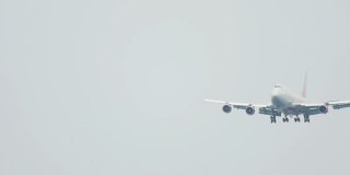 民用飞机在灰色的天空中飞行