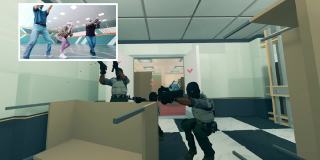 3d射击游戏与一个团队的玩家参与其中。VR、360创新游戏理念。