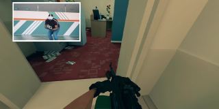 虚拟现实游戏与一个男性玩家在单独显示
