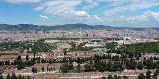 无人机拍摄的巴塞罗那Montjuic奥林匹克区全景画面