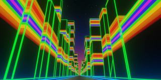 未来城市霓虹灯。VJ合成波循环3D动画音乐视频
