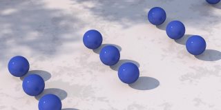 蓝色的液体球正在融合。抽象动画，3d渲染。