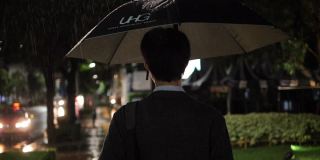 商人在雨中打着伞