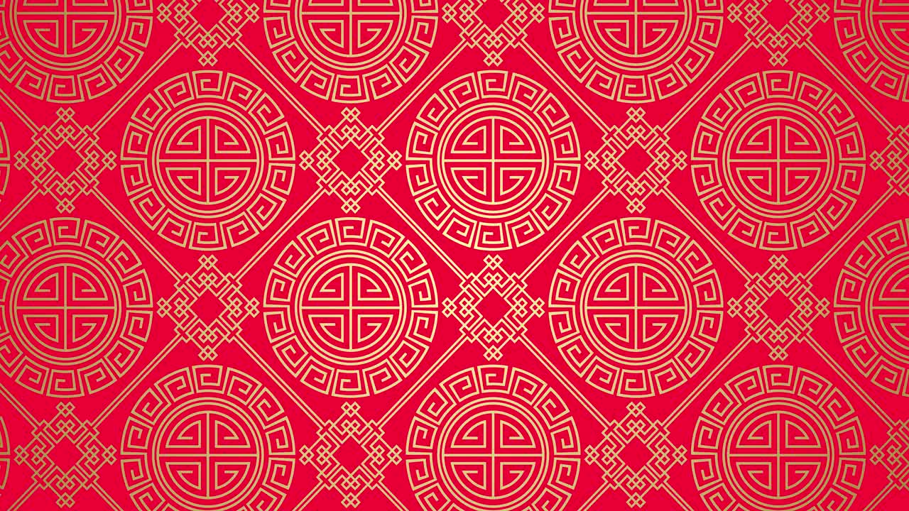 动画传统的日本纹理。东方几何金色图案上的红色。摘要无缝背景为中国新年。4K视频卡从左到右或从上到下移动