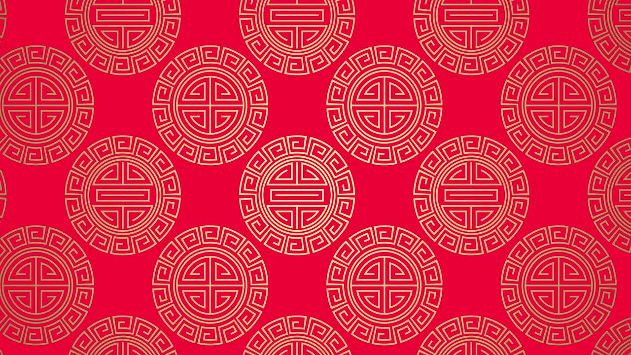 动画传统的日本纹理。东方几何金色图案上的红色。摘要无缝背景为中国新年。4K视频卡从左到右或从上到下移动