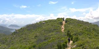 在香港西贡清水湾附近的山上徒步的人，白天，夏天