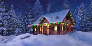 乡村的房子装饰圣诞节在下雪的冬夜