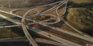 美国密苏里州中西部空中立交桥交通视图，公路运输4K无人机视频系列