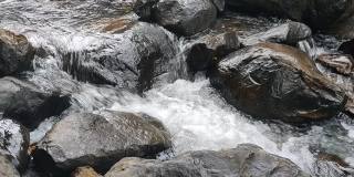 美丽的溪水穿过丛林的岩石