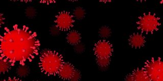 黑色背景与冠状病毒COVID-19细胞在显微镜下血液旋转-动画-图形