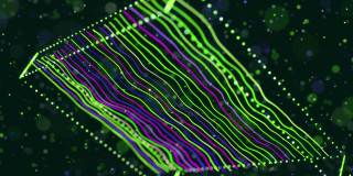 摘要发光绿色粒子形成三维物体。Vj循环作为虚拟数字空间的bg。粒子形成全息影像的形状，作为大数据、网络或vr空间的概念。科幻运动设计bg。
