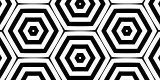 几何移动的黑色迷幻图案，六边形无缝环形背景与蜂巢，时尚优雅的六边形点缀