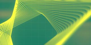 抽象技术黄线扭曲在绿色背景。数字无缝循环动画。3 d渲染。4K，超高清分辨率