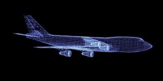 3D渲染，飞机全息动画黑色背景