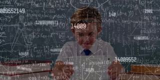 动画移动数学公式和数据处理在学校男孩