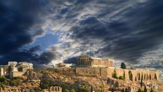 希腊雅典的帕台农神庙，秋天的云彩视频素材模板下载