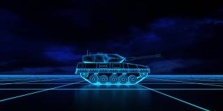数码世界中的霓虹灯坦克(3d渲染)