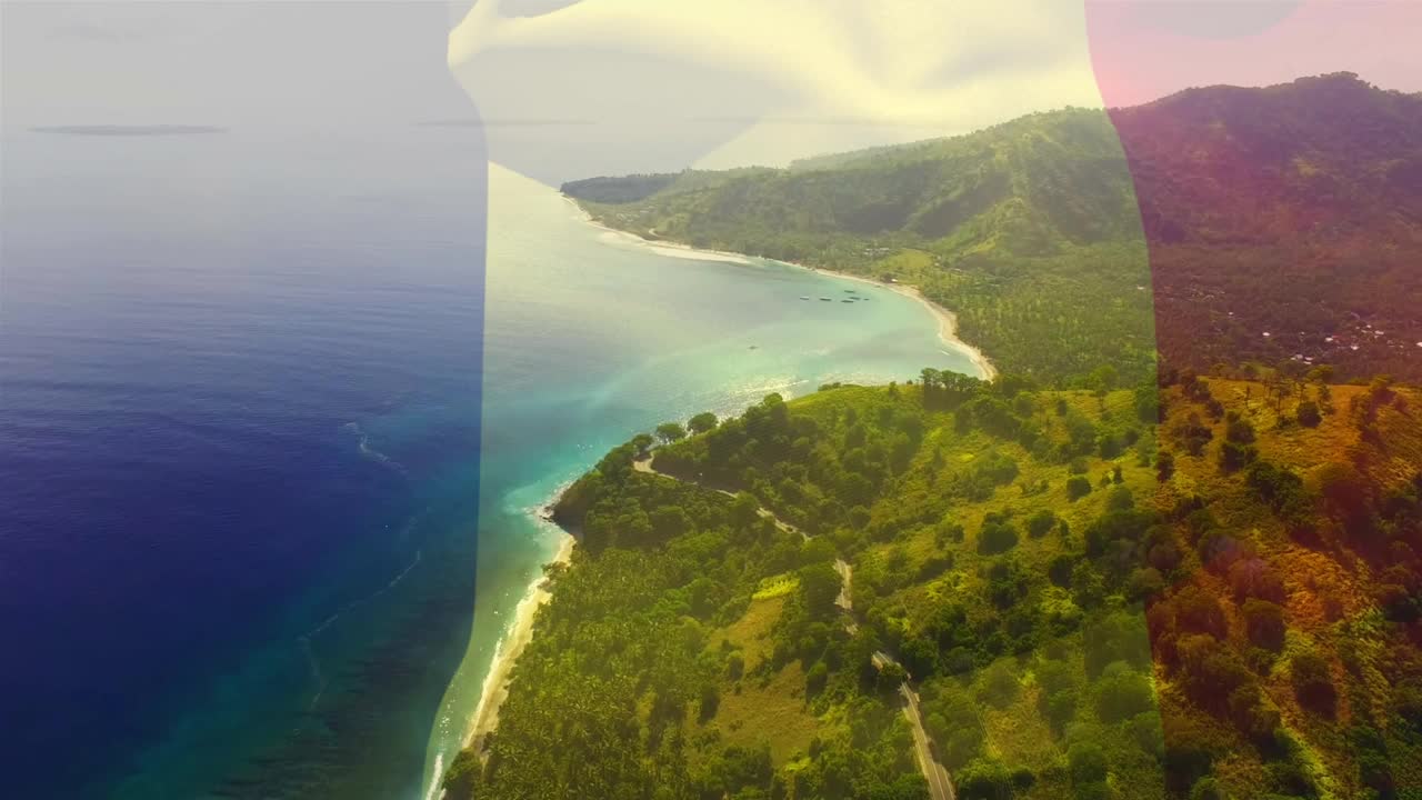 数字构图挥舞的法国国旗对海的鸟瞰图